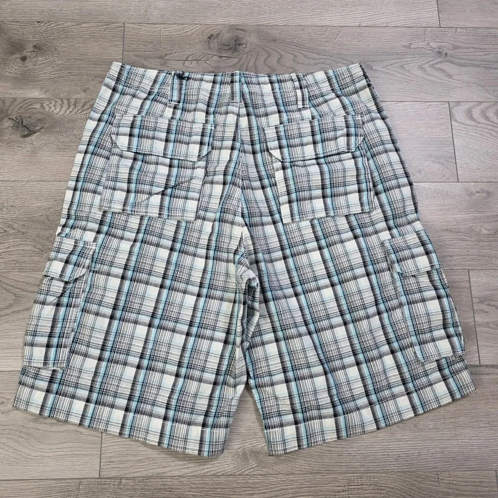 Champs Sports Men's 36 Plaid Cargo Shorts White Black Blue NWT‎